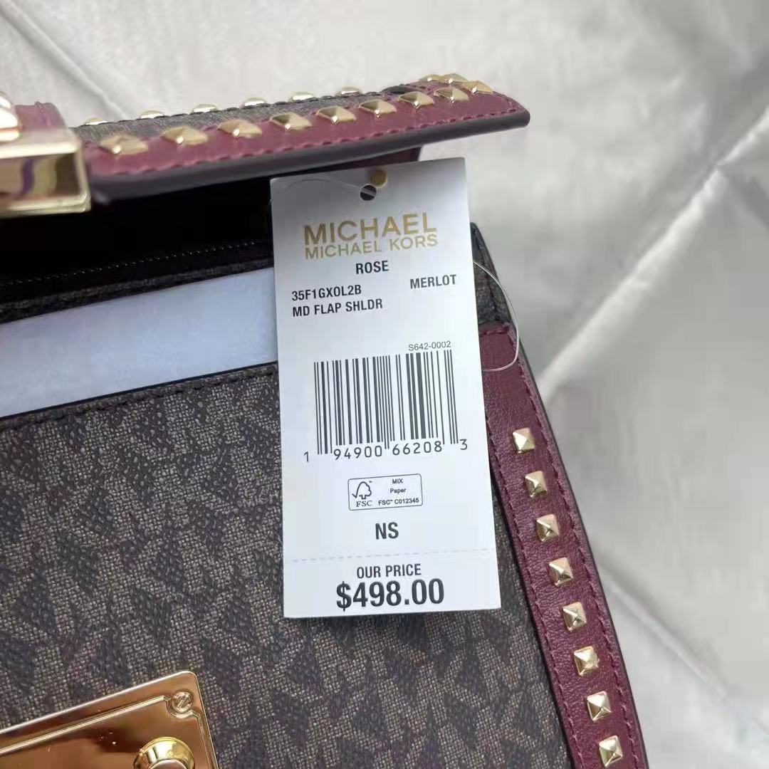 Michael Kors Rose 35F1GX0L2B Medium Flap Shldr Messenger Bag In Merlot Michael Kors Rose 35F1GX0L2B Medium Flap Shldr Messenger Bag In Merlot